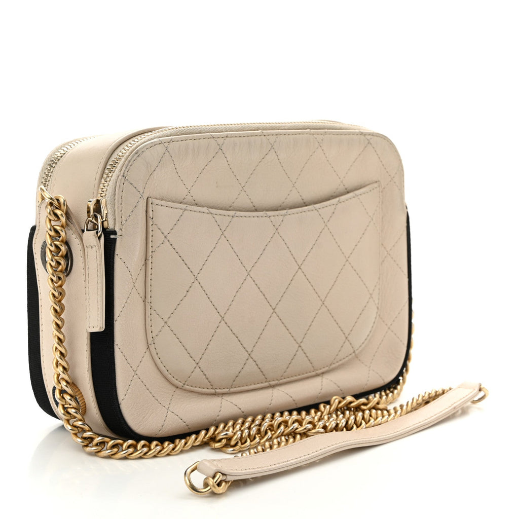 Calfskin Grosgrain Stitched Button Up Camera Case Light Grey