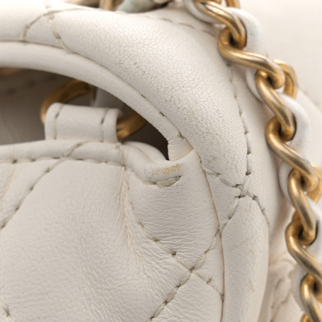 Lambskin Quilted Mini Pearl Crush Flap White