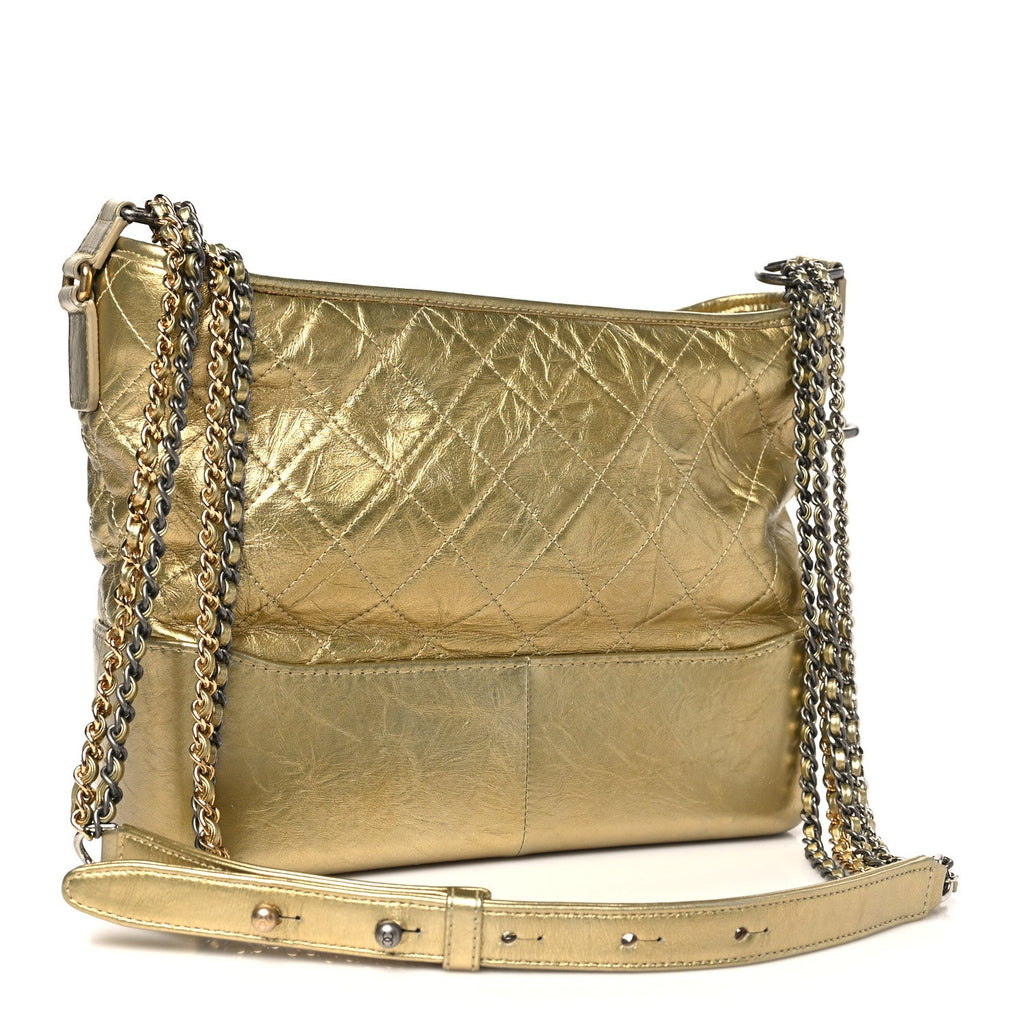 Metallic Aged Calfskin Quilted Medium Gabrielle Gold