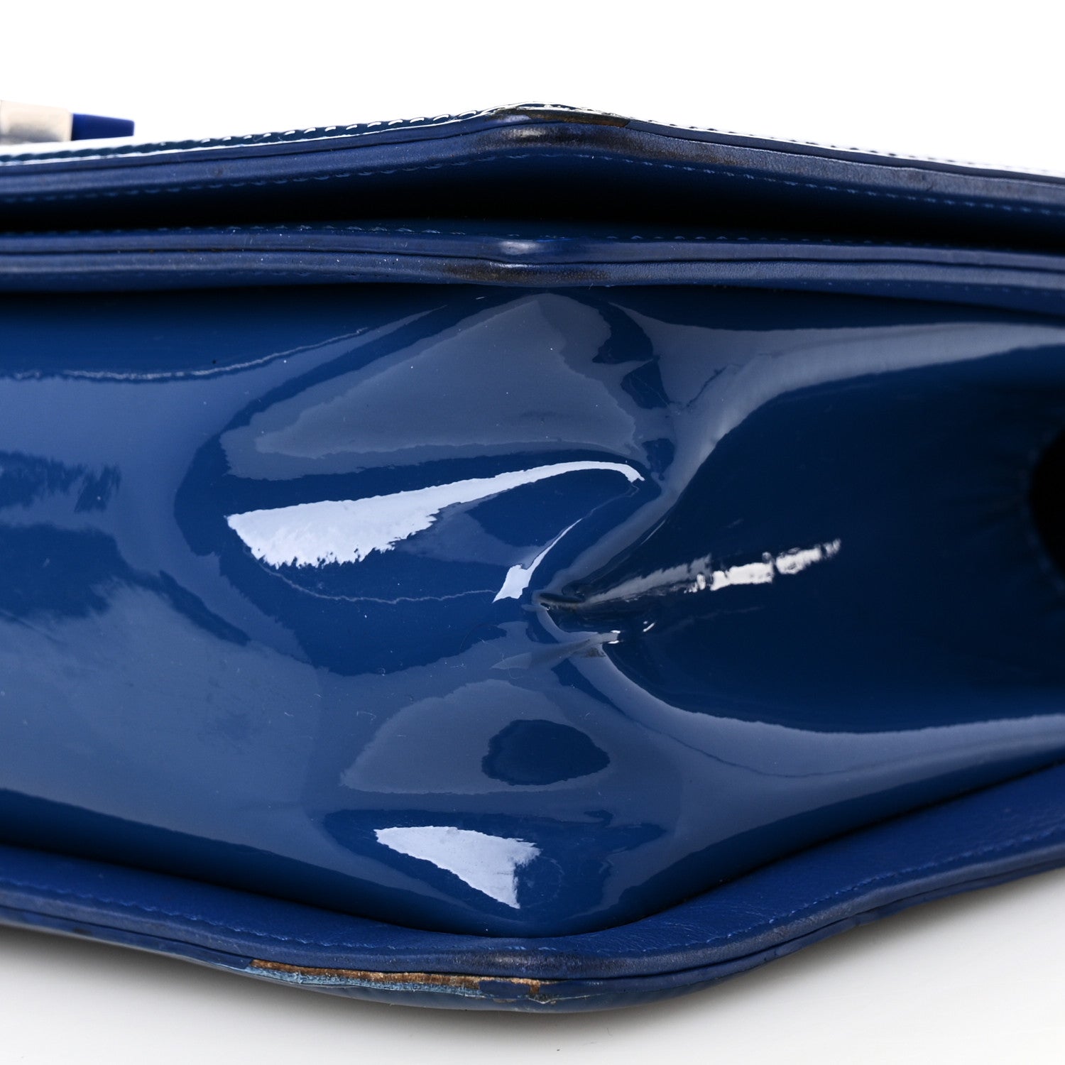 Patent Calfskin Quilted Medium Plexiglass Boy Flap Blue