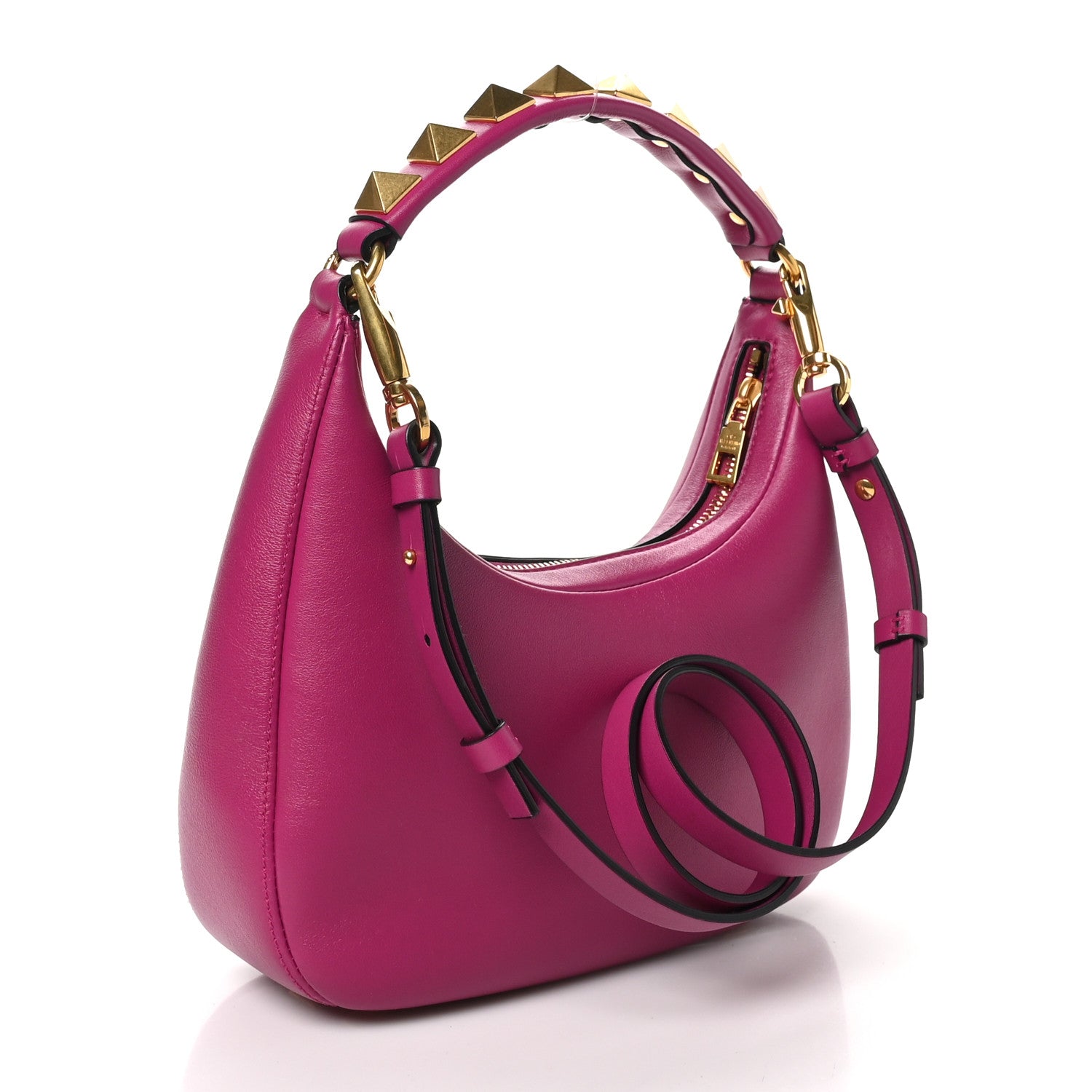 Calfskin Stud Sign Zip Hobo Rose Violet