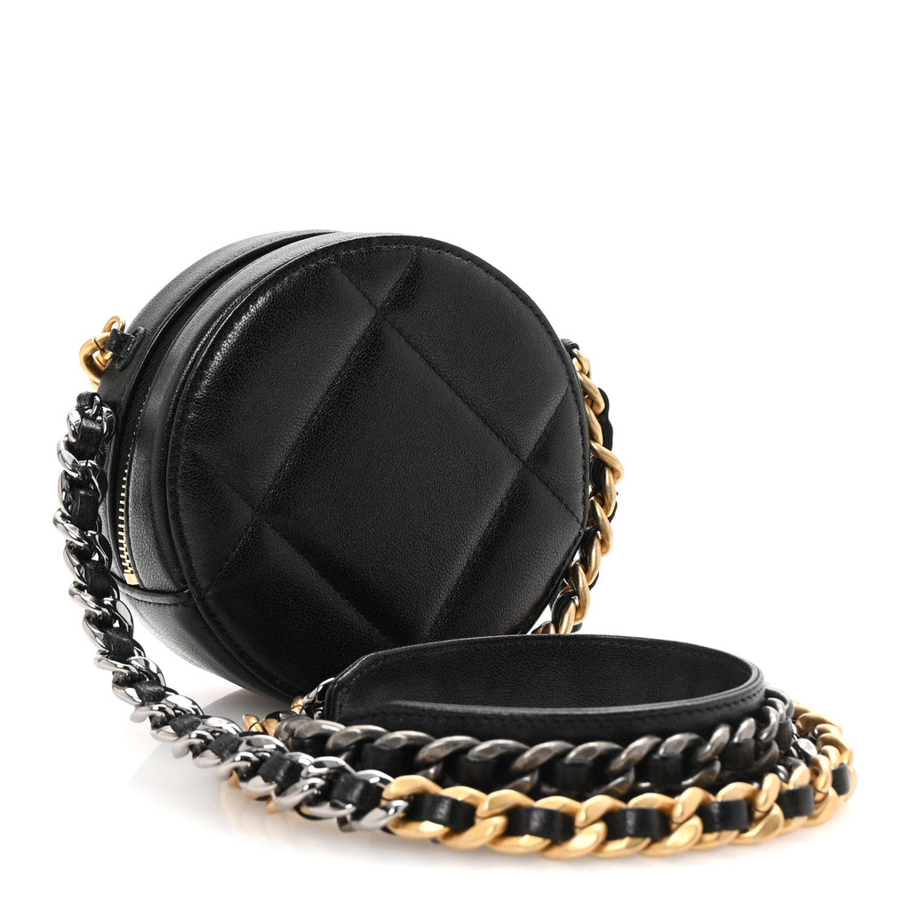 Lambskin Quilted Chanel 19 Round Clutch With Chain Black