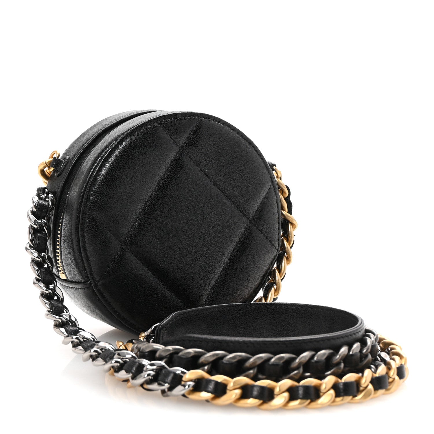 Lambskin Quilted Chanel 19 Round Clutch With Chain Black