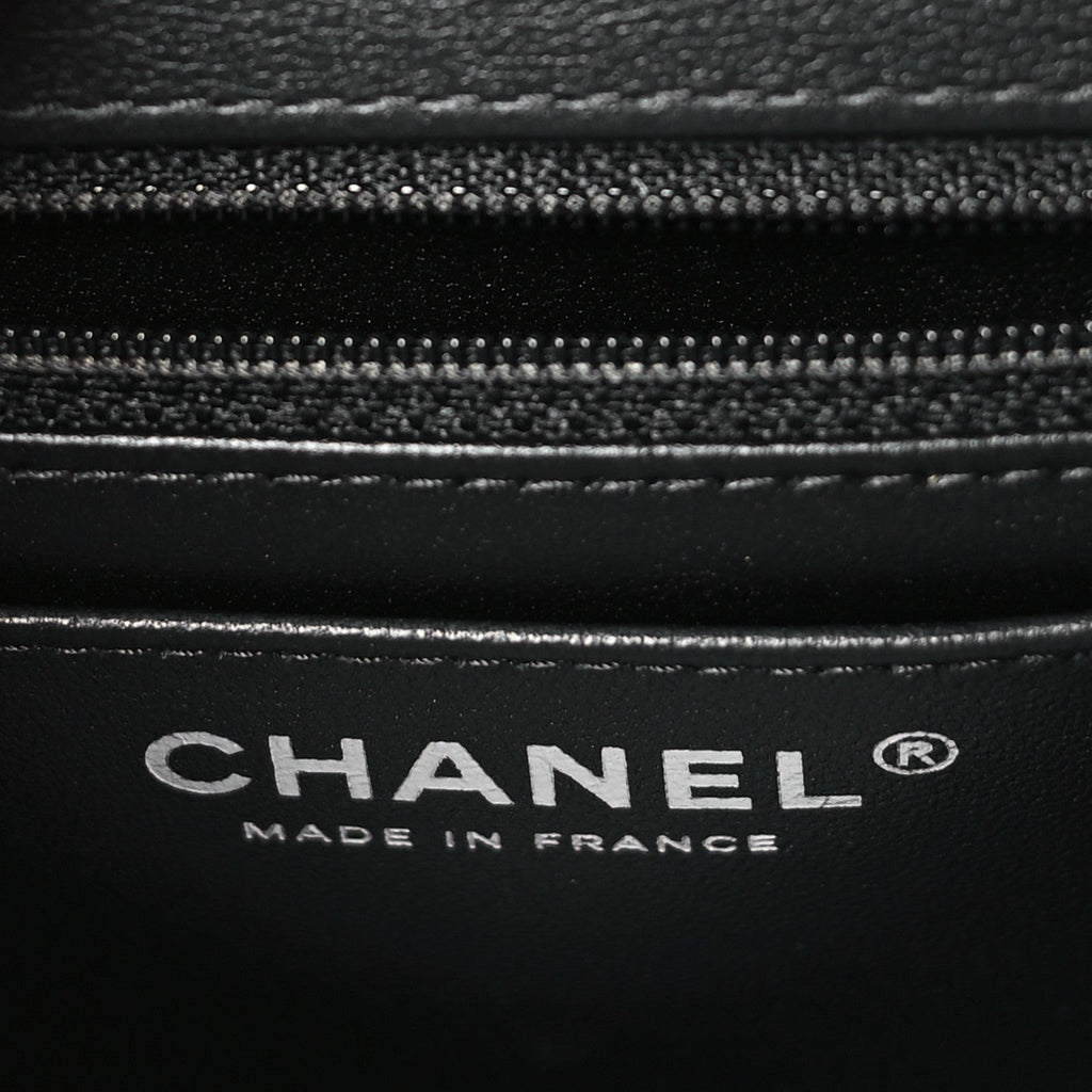 Patent Calfskin Small Camellia Flap Black