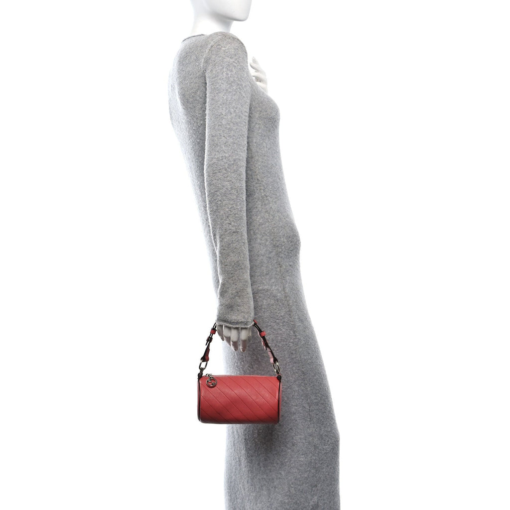 Sakai Be Green Calfskin Diagonal Stitched Mini Blondie Barrel Shoulder Bag Pink