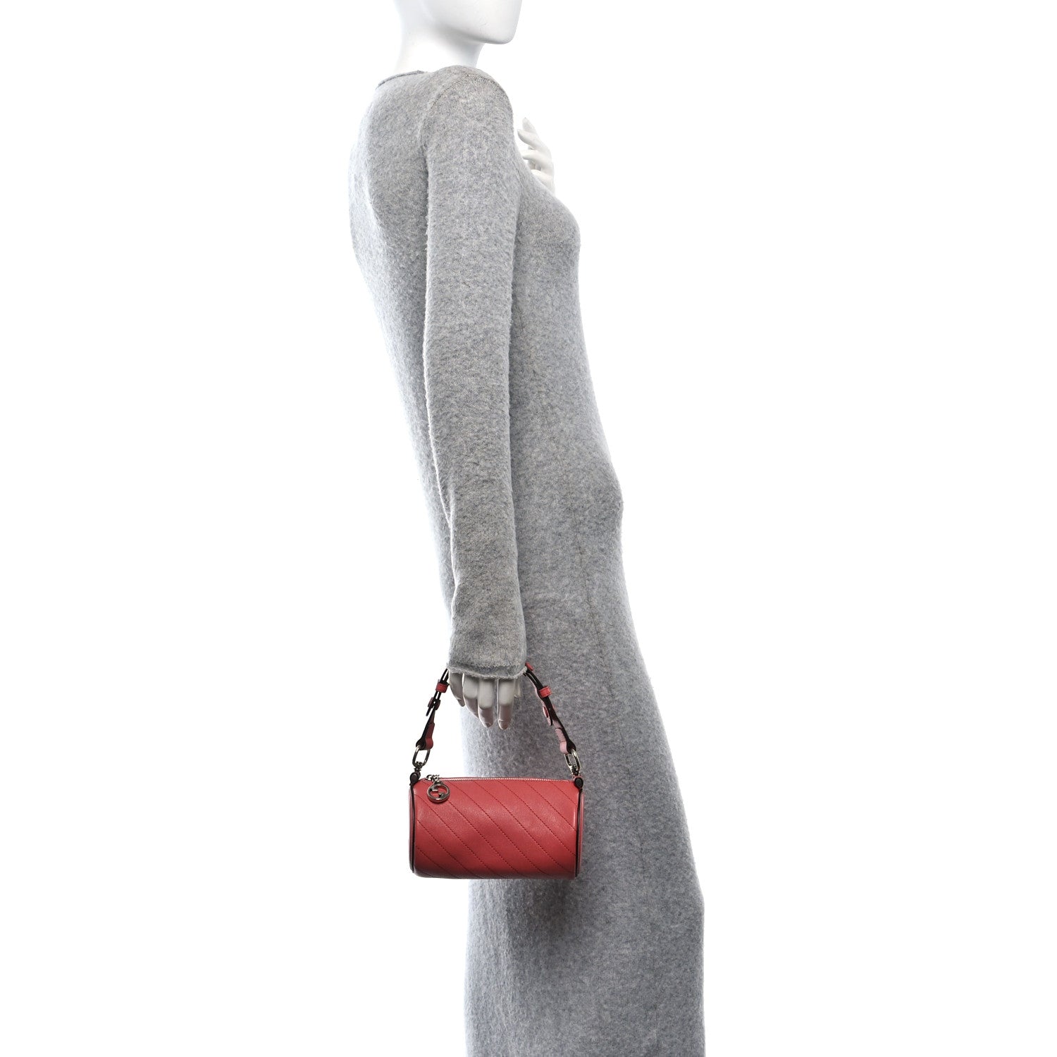 Sakai Be Green Calfskin Diagonal Stitched Mini Blondie Barrel Shoulder Bag Pink