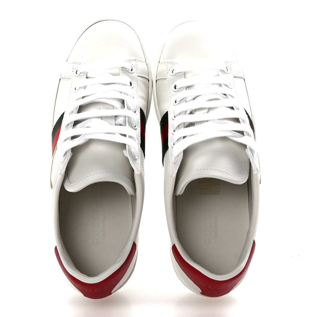 Calfskin Cat Embroidered Womens Ace Sneakers 35 White Green