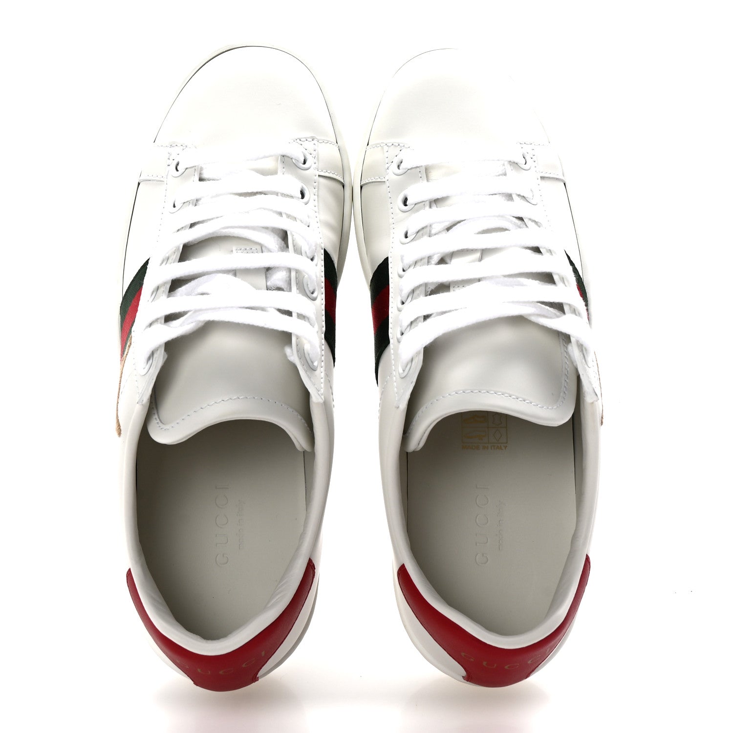Calfskin Cat Embroidered Womens Ace Sneakers 35 White Green