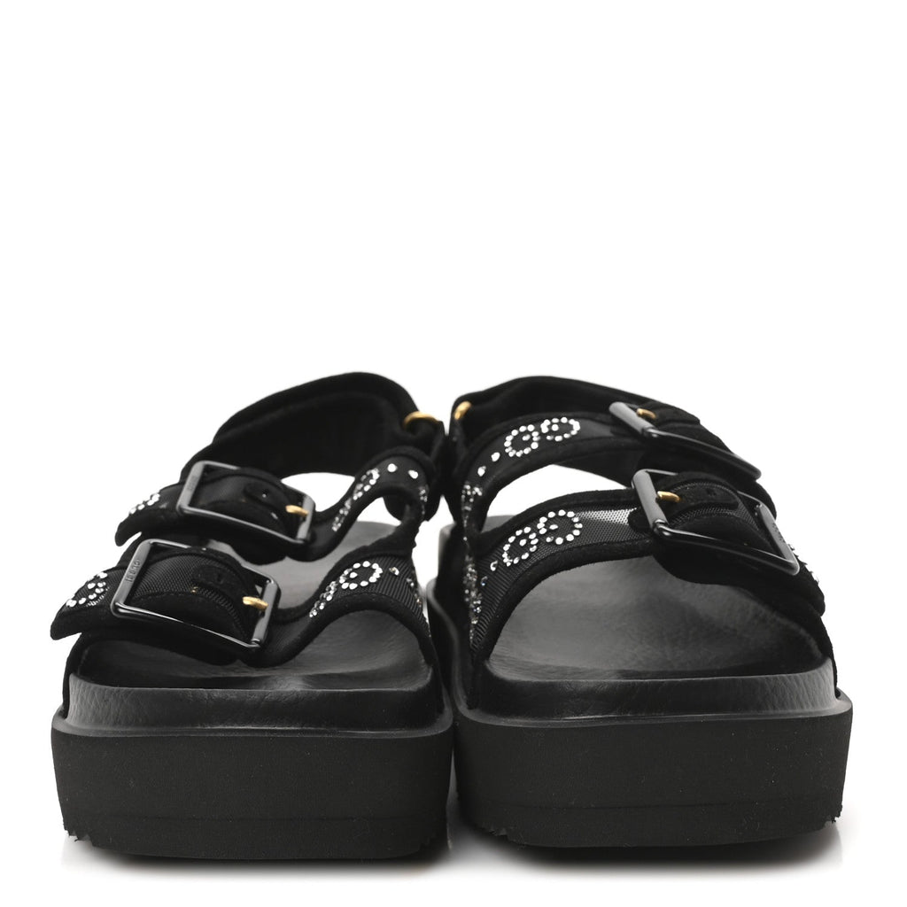 Tela Retino Kid Scamosciato Crystal GG Monogram Womens Dad Sandals 36 Black