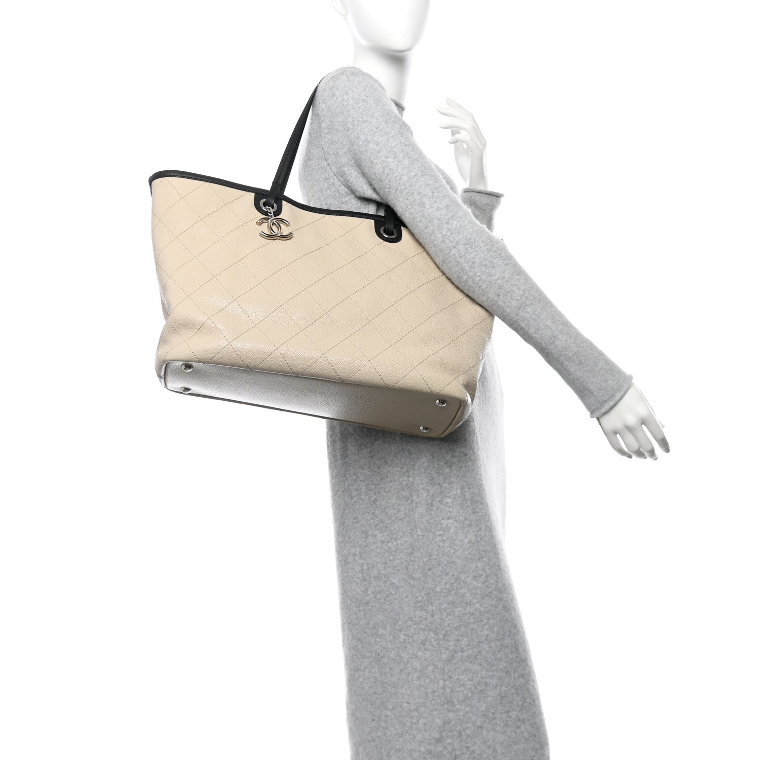 Grained Calfskin Large Fever Shopping Tote Beige