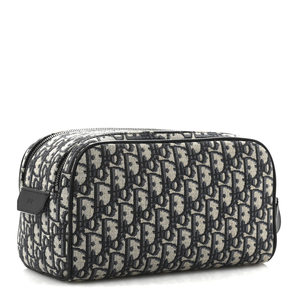 Oblique Jacquard Grained Calfskin Toiletry Bag Blue Black