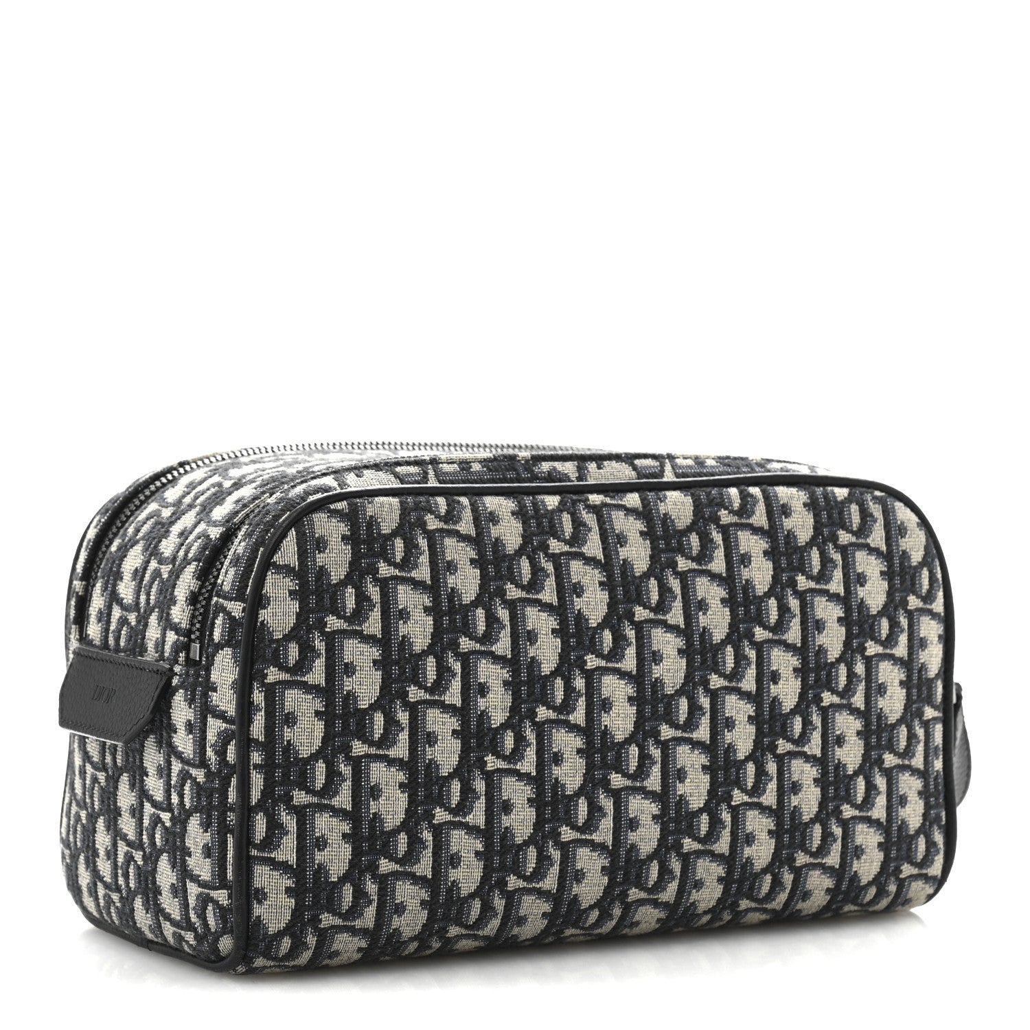 Oblique Jacquard Grained Calfskin Toiletry Bag Blue Black