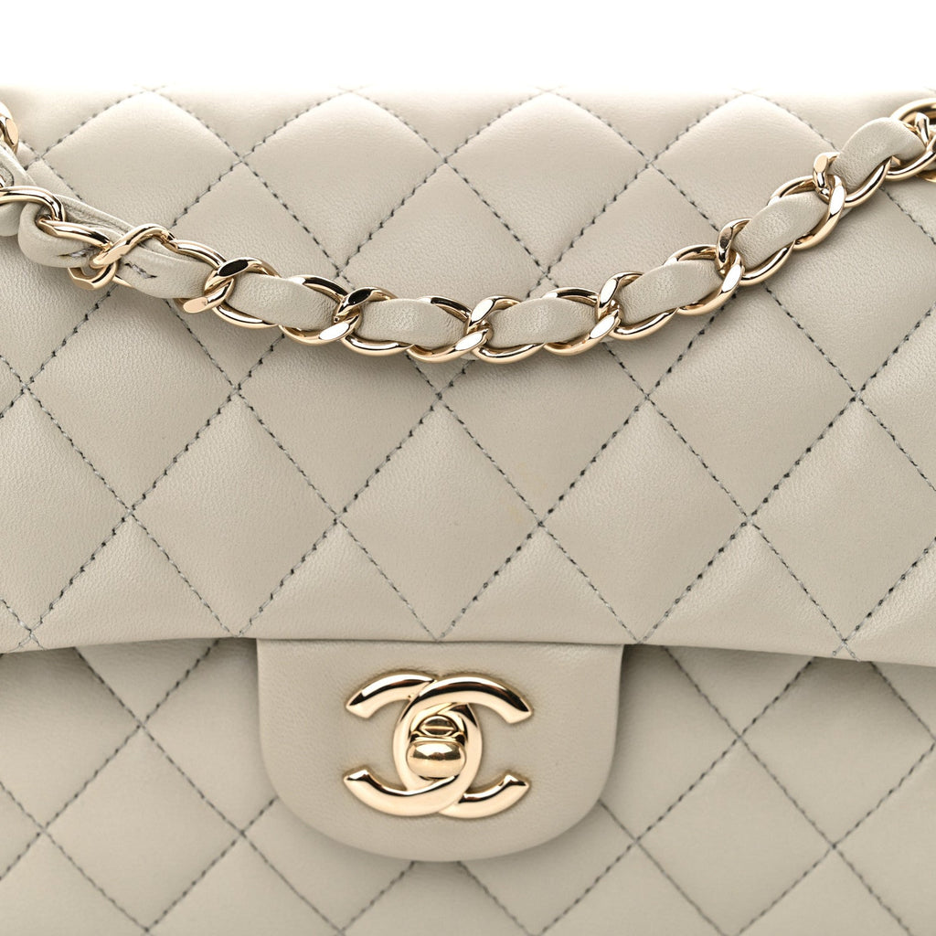 Lambskin Quilted Small Double Flap Grey