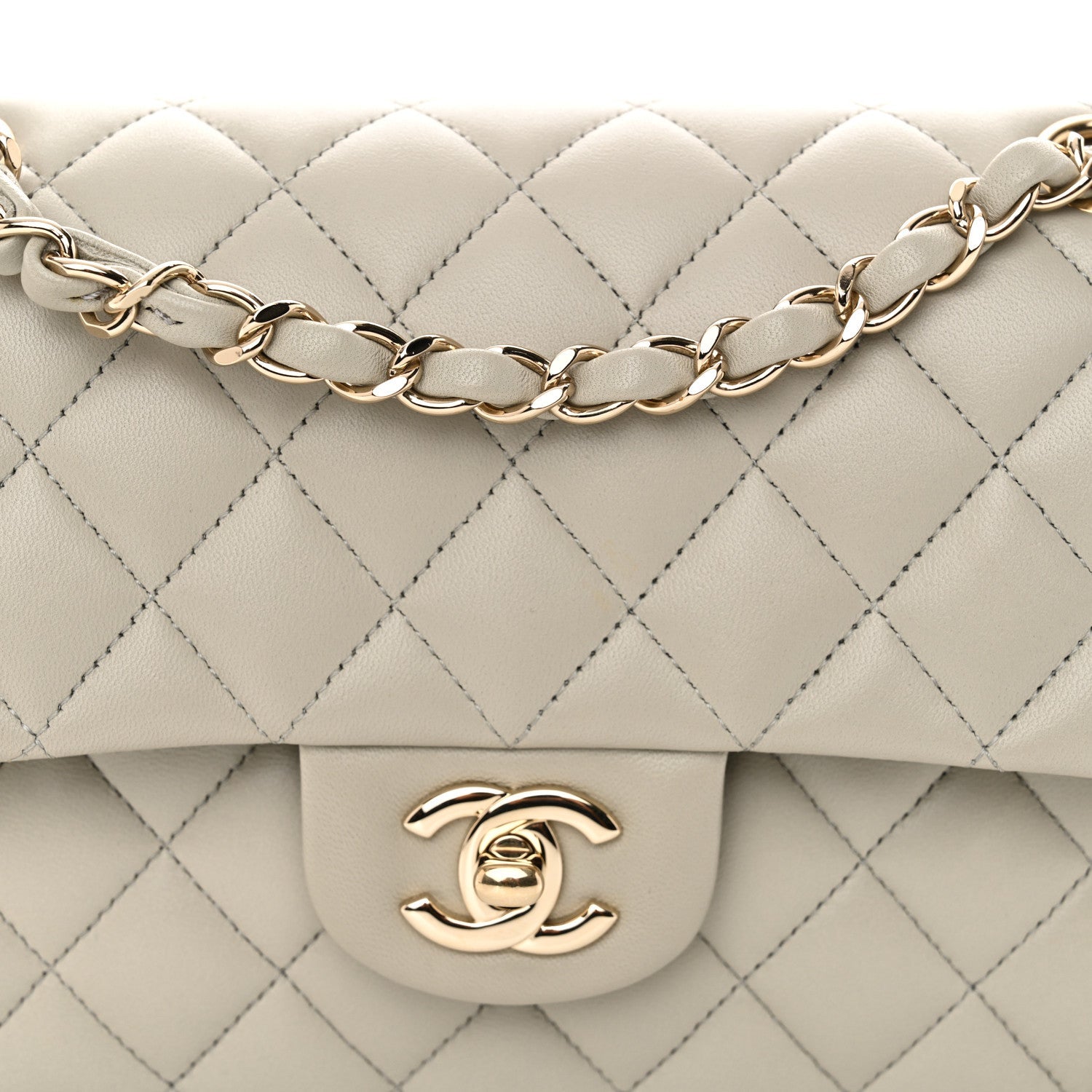 Lambskin Quilted Small Double Flap Grey
