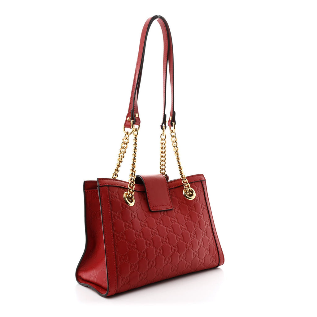 Guccissima Small Padlock Tote Red