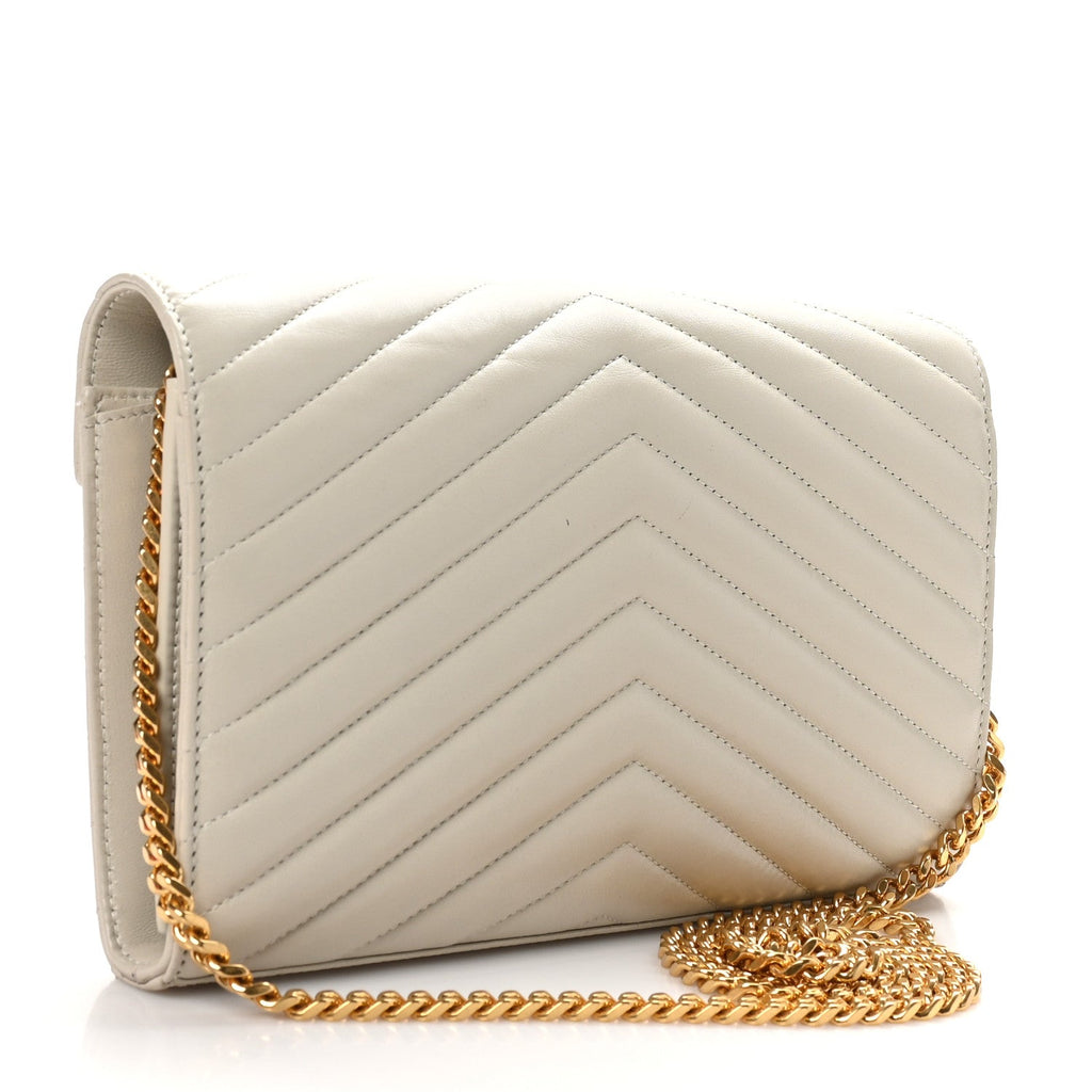 Lambskin Matelasse Chevron Monogram Chain Wallet Crema Soft