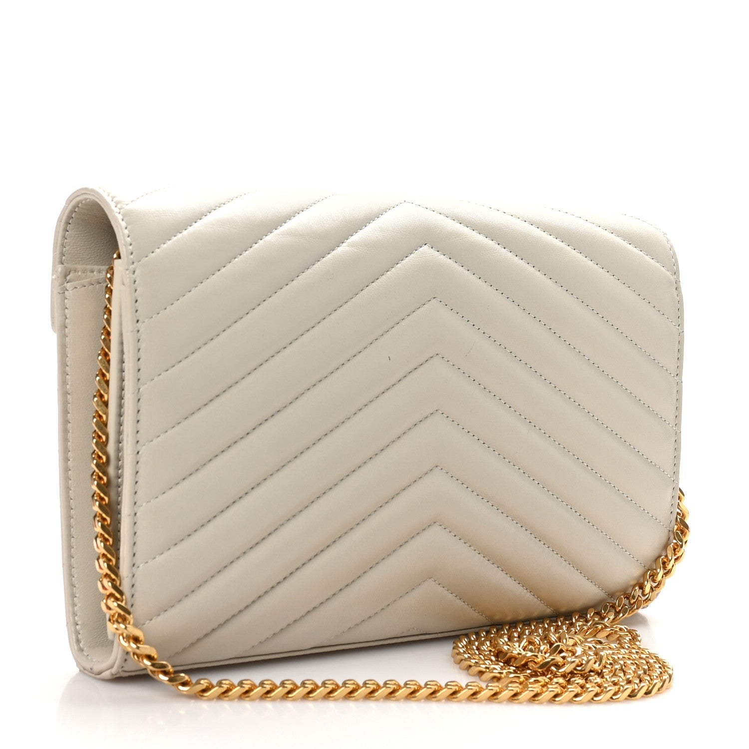 Lambskin Matelasse Chevron Monogram Chain Wallet Crema Soft