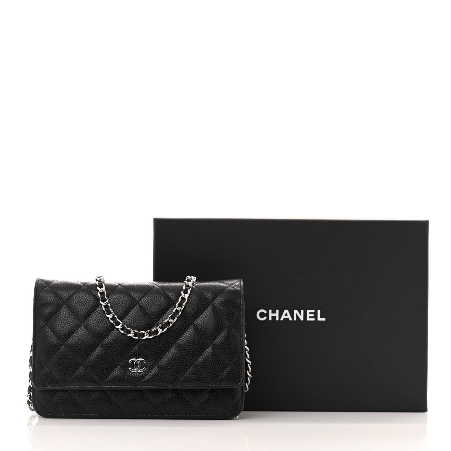 Caviar Quilted Wallet on Chain WOC Black