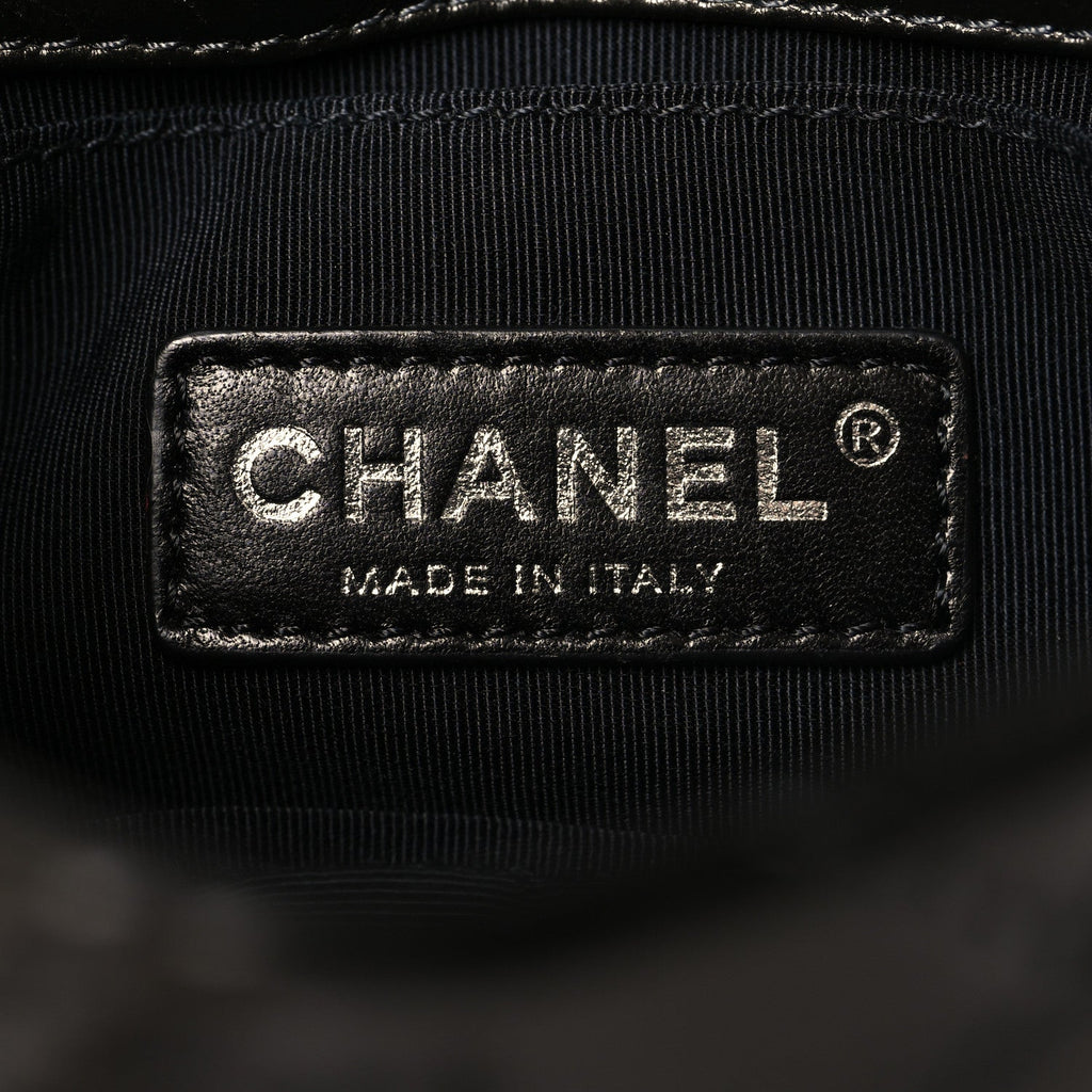 Metallic Aged Calfskin Mini Chain Me Flap Dark Grey
