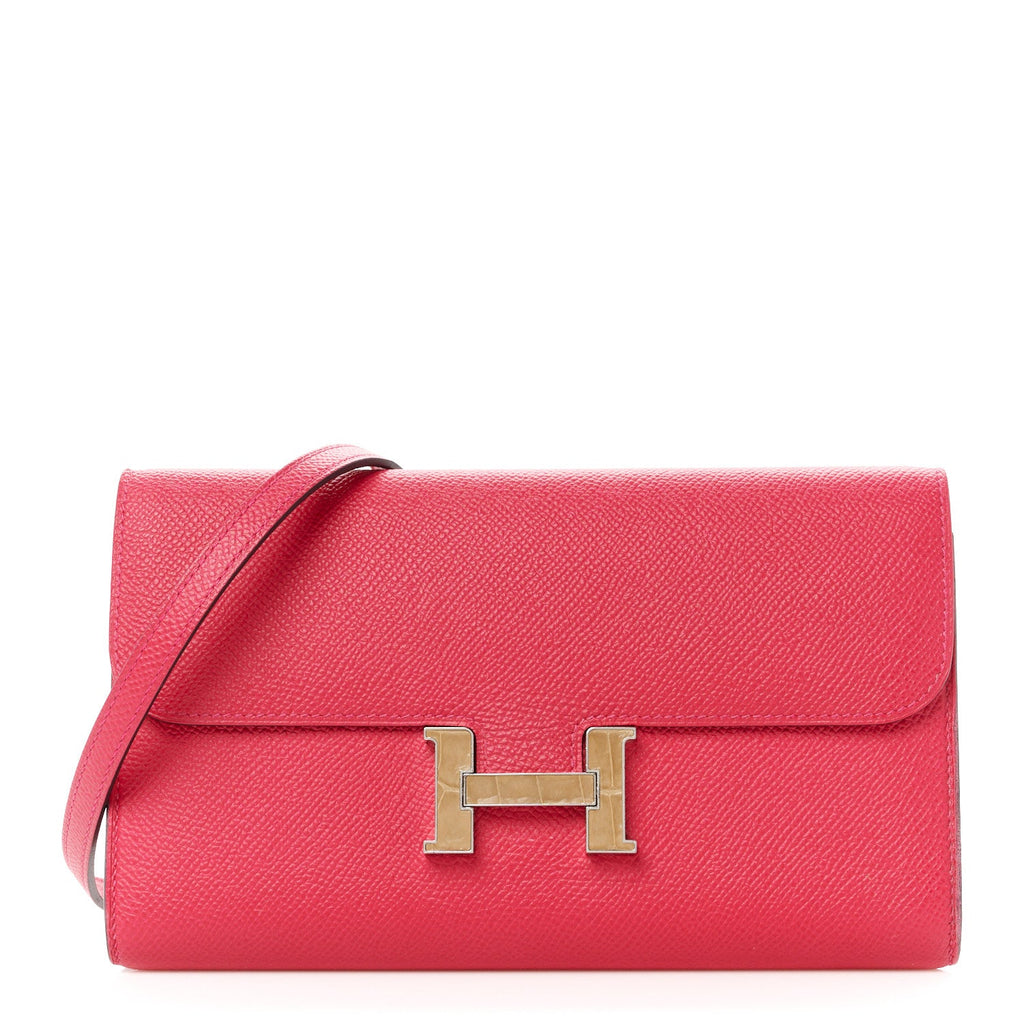 Epsom Alligator Constance Wallet To Go Rose Extreme Sable