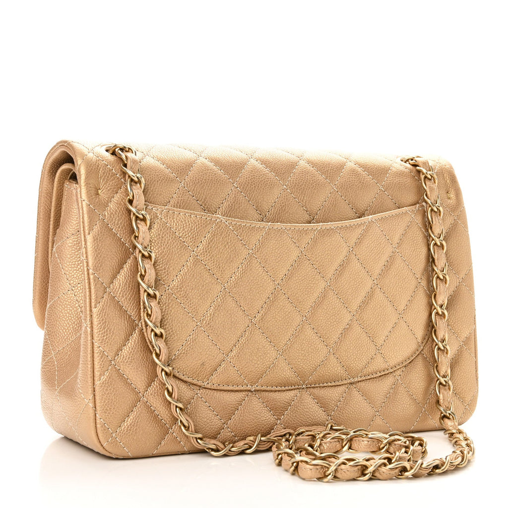 Pearly Caviar Quilted Jumbo Double Flap Gold