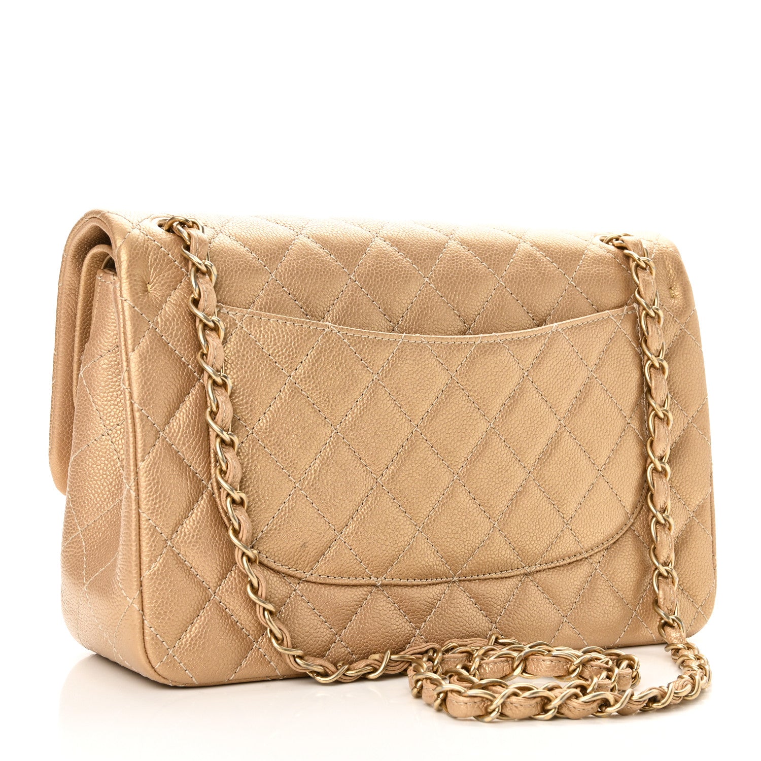 Pearly Caviar Quilted Jumbo Double Flap Gold