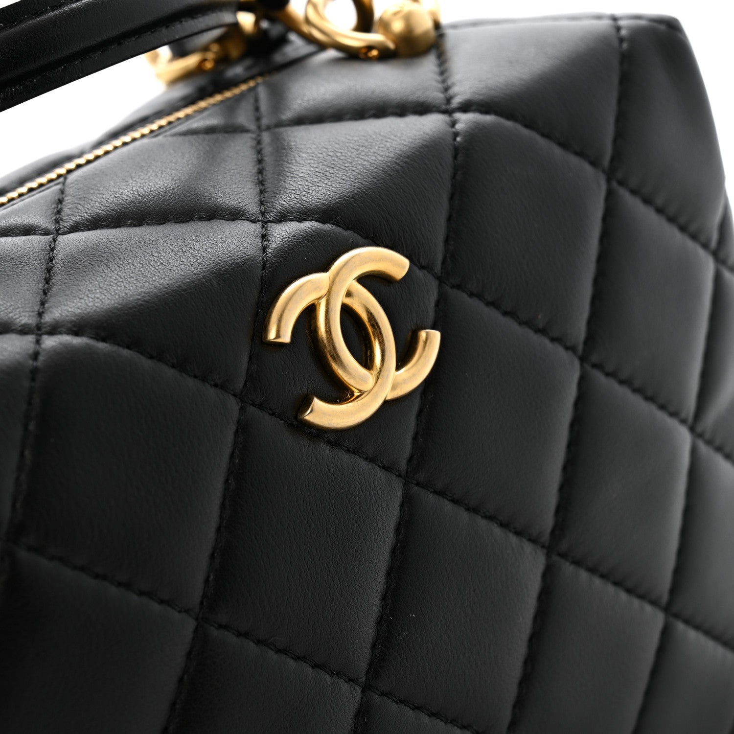 Lambskin Quilted CC Bowling Bag Black
