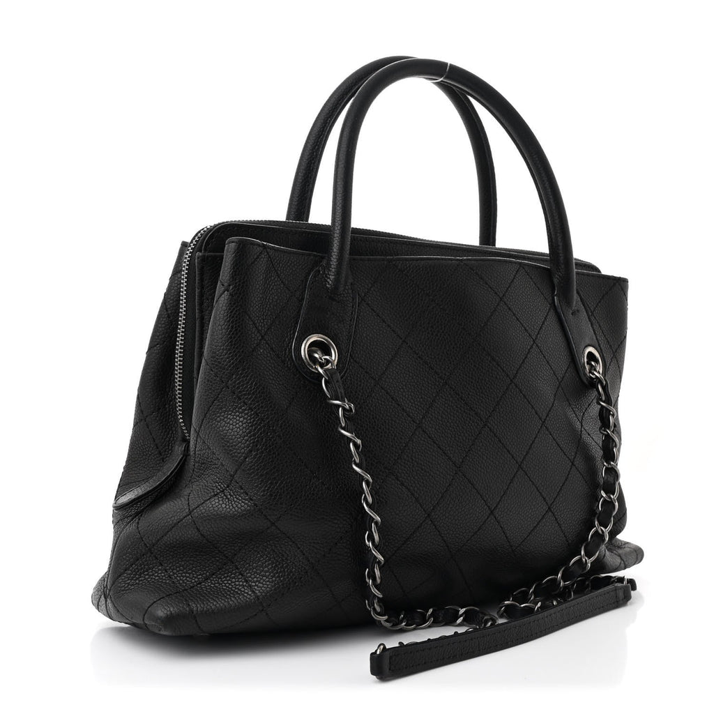 Grained Vegetal Calfskin Small Urban Shopping Tote Black