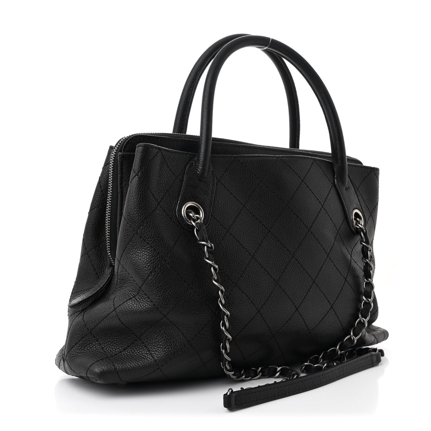 Grained Vegetal Calfskin Small Urban Shopping Tote Black