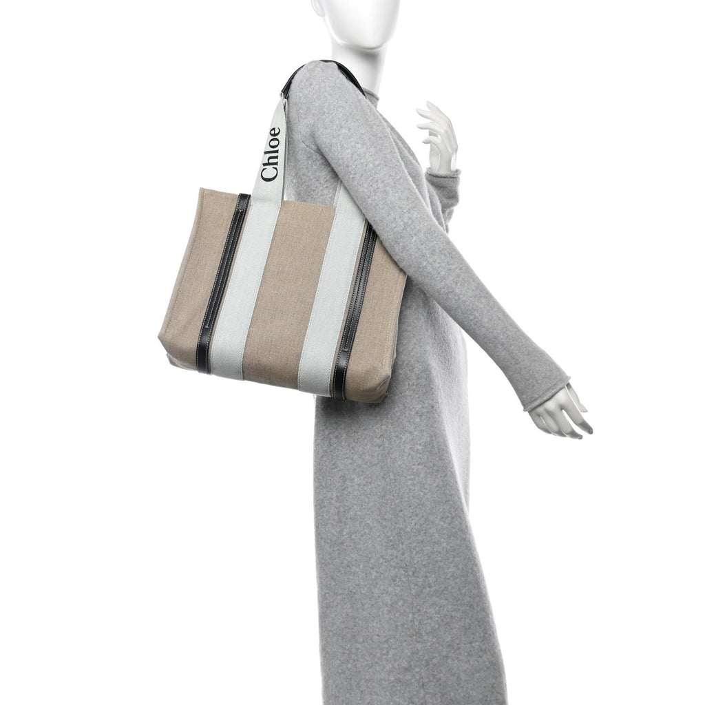 Cotton Calfskin Medium Woody Ribbon Tote White Blue