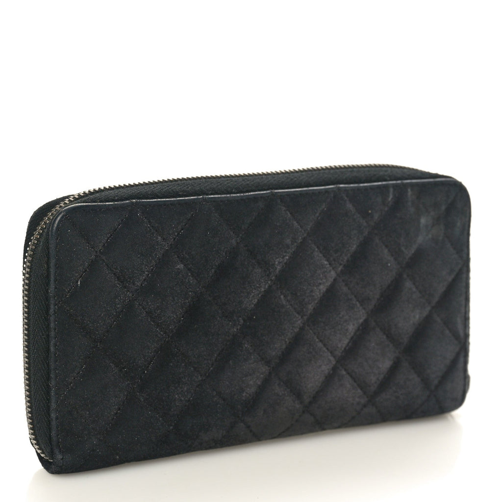 Iridescent Lambskin Quilted CC Long Zipped Wallet Black