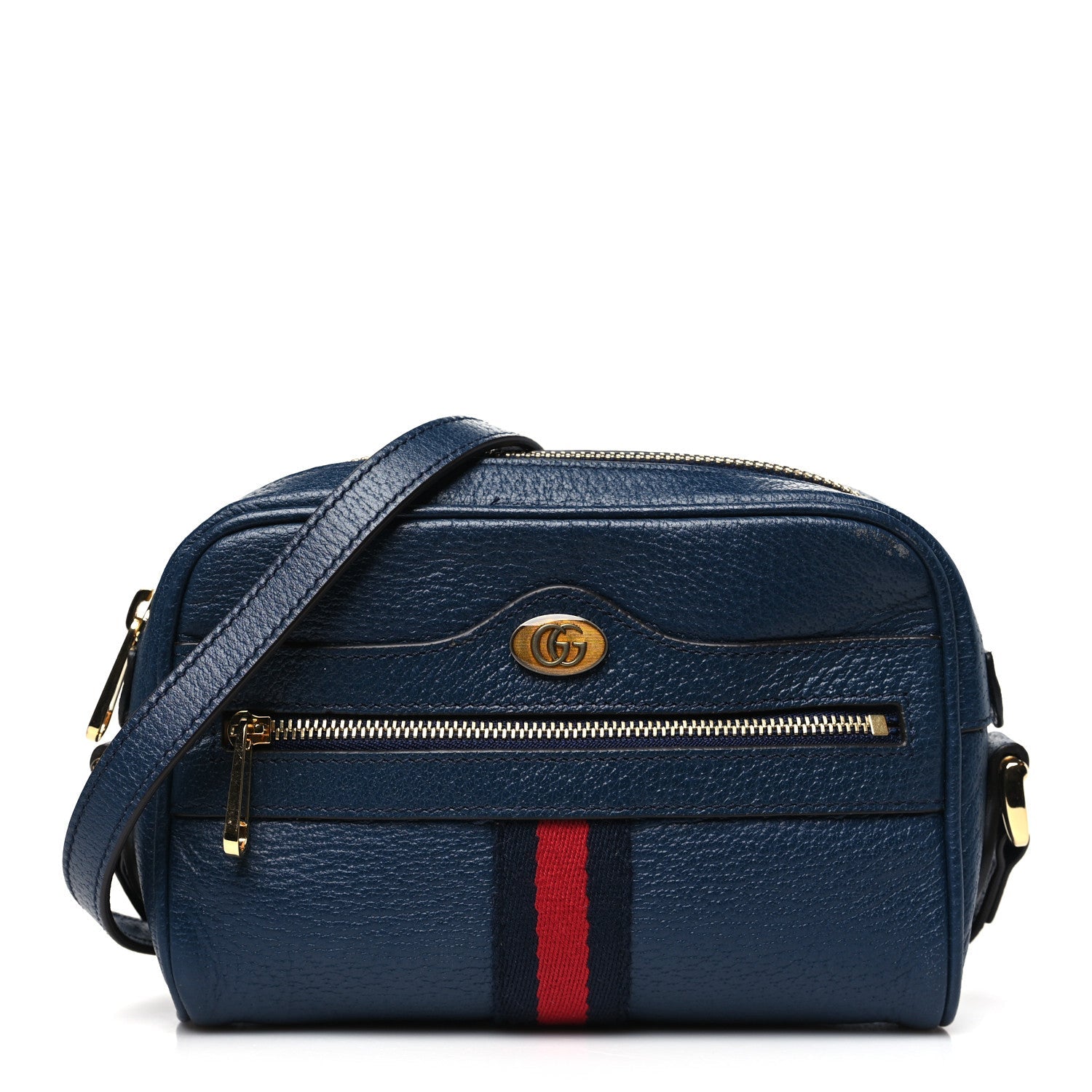 Textured Calfskin Web Mini Ophidia Shoulder Bag Blue Agata