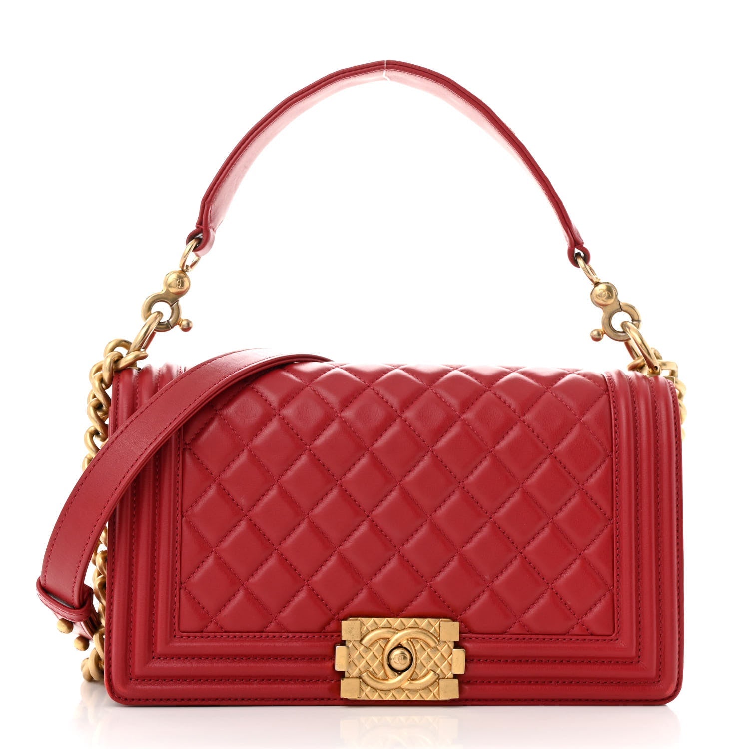 Calfskin Medium Boy Logo Top Handle Flap Red
