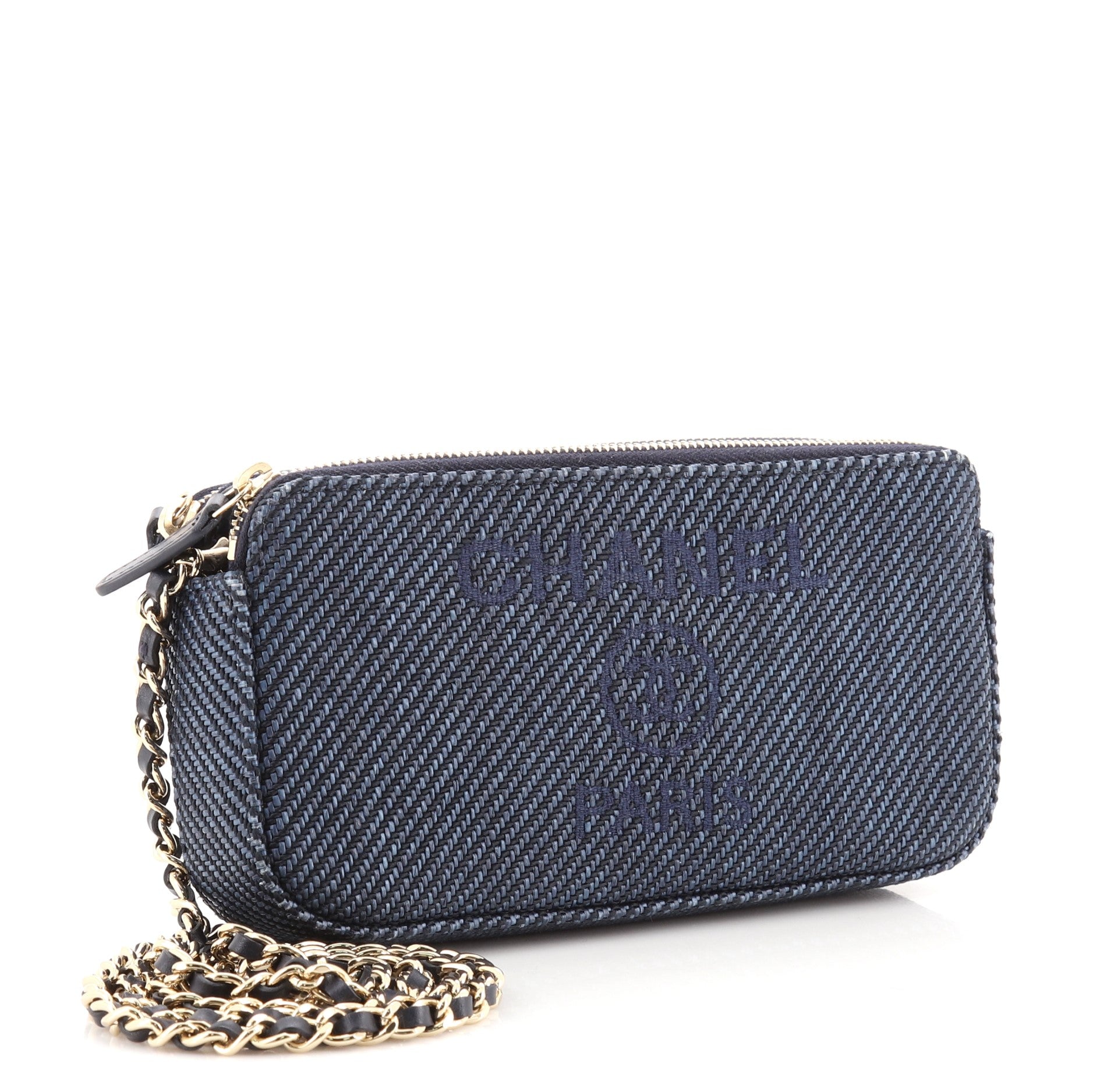 Deauville Double Zip Clutch with Chain Raffia