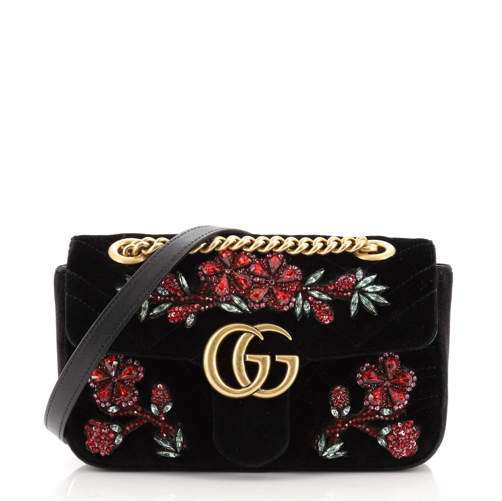 GG Marmont Flap Bag Embellished Matelasse Velvet Mini
