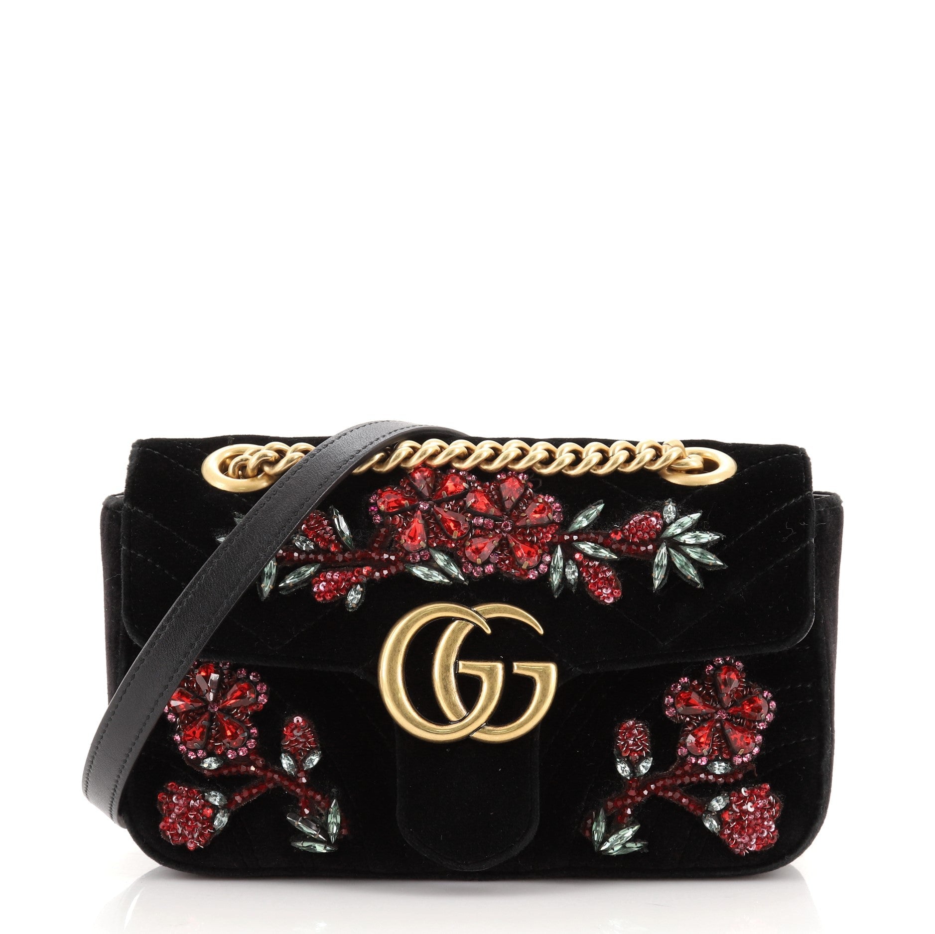 GG Marmont Flap Bag Embellished Matelasse Velvet Mini