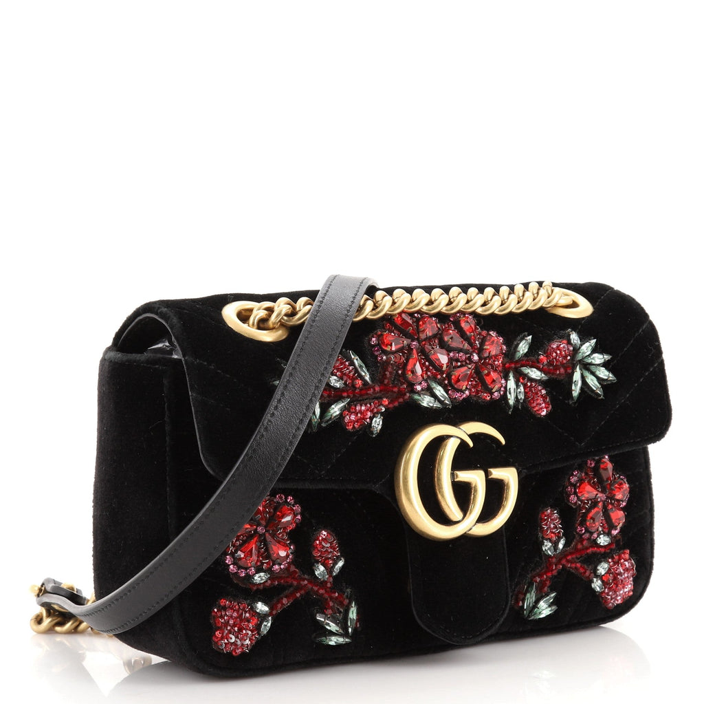 GG Marmont Flap Bag Embellished Matelasse Velvet Mini