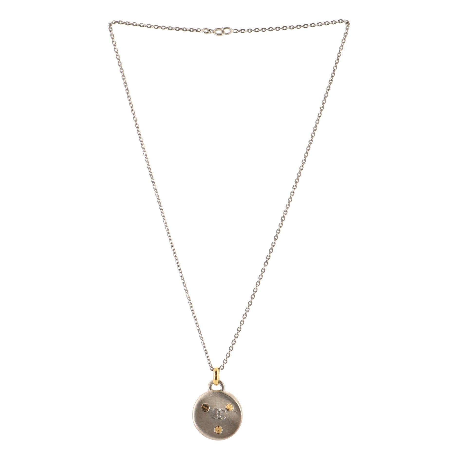 Round CC Tag Pendant Necklace Metal