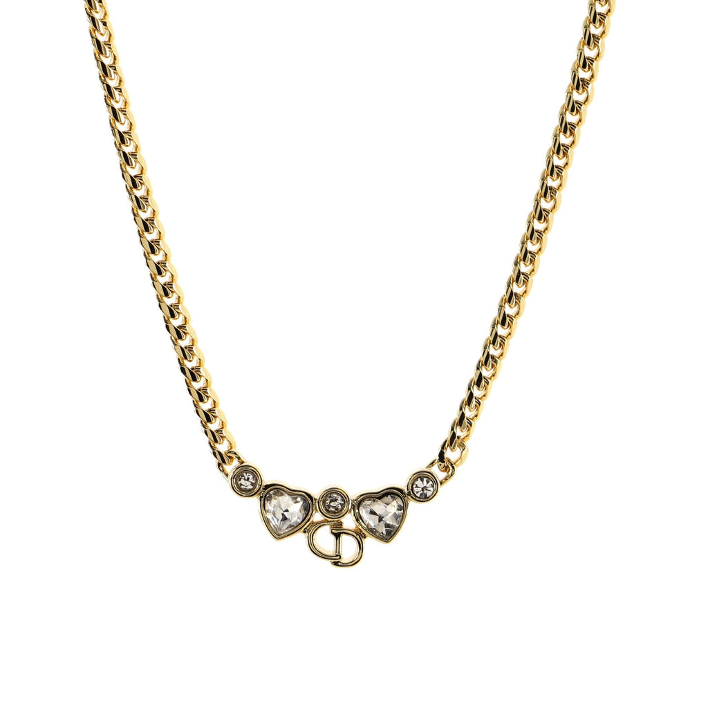 Logo Heart Chain Necklace Metal with Crystals