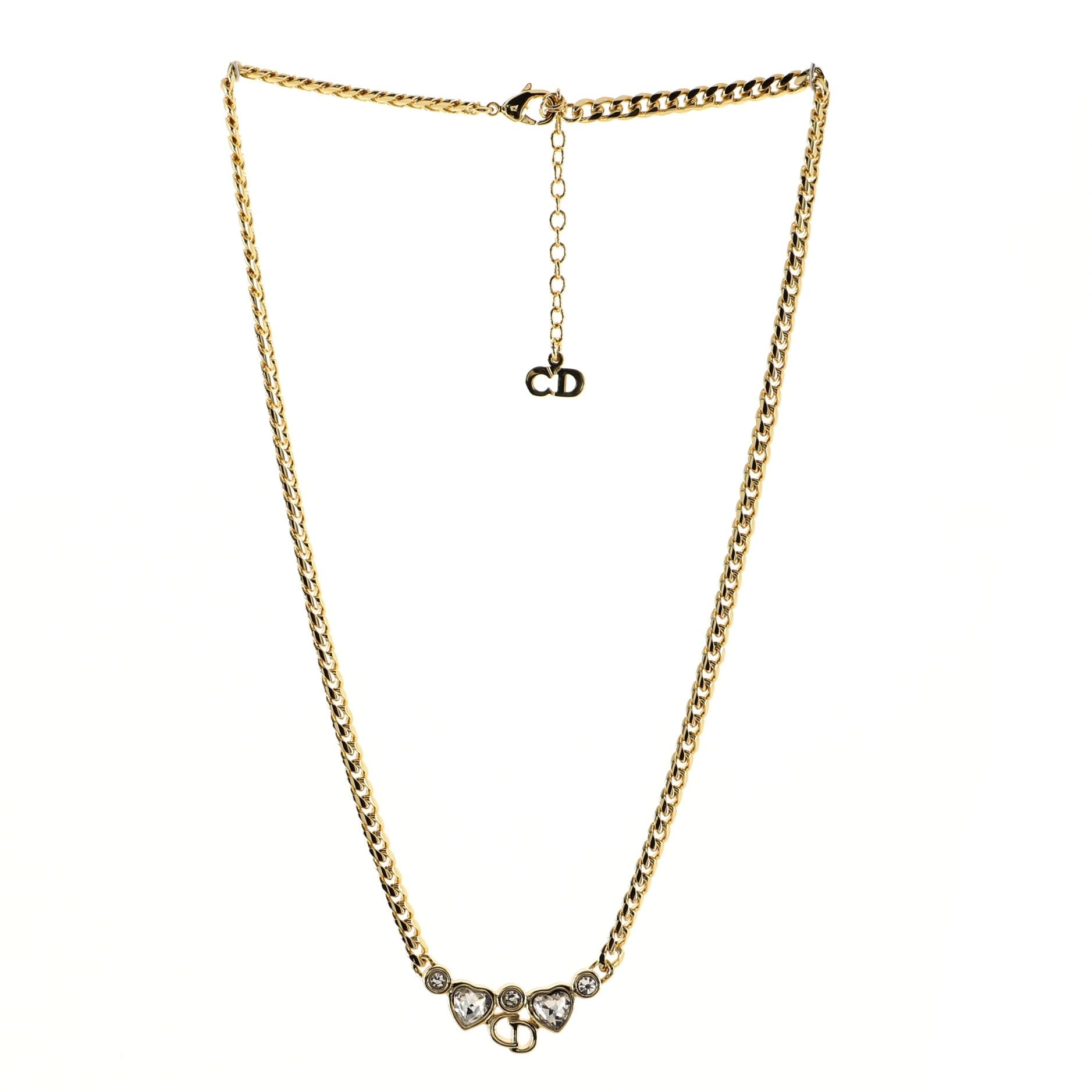 Logo Heart Chain Necklace Metal with Crystals