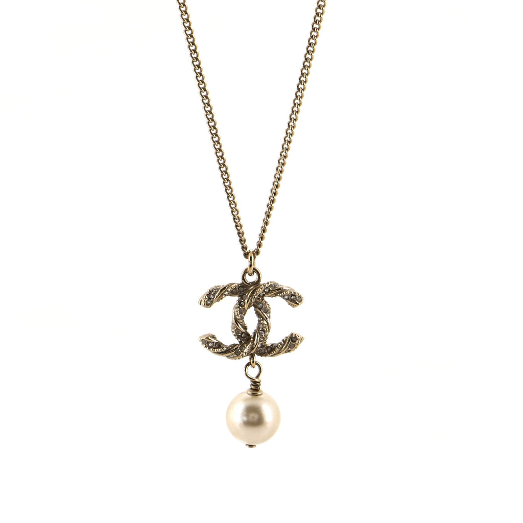 CC Pearl Drop Necklace Crystal Embellished Metal