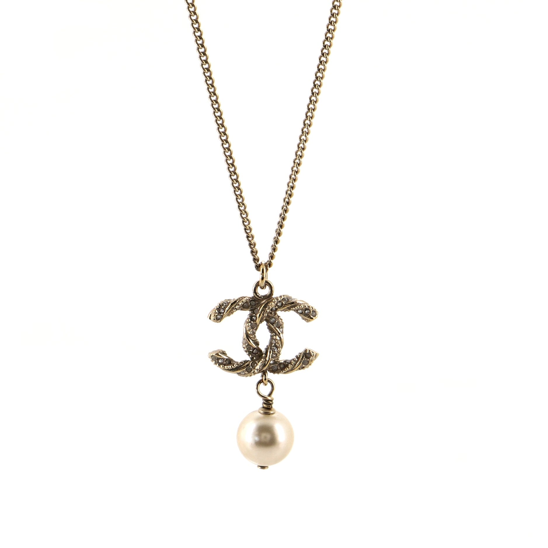 CC Pearl Drop Necklace Crystal Embellished Metal