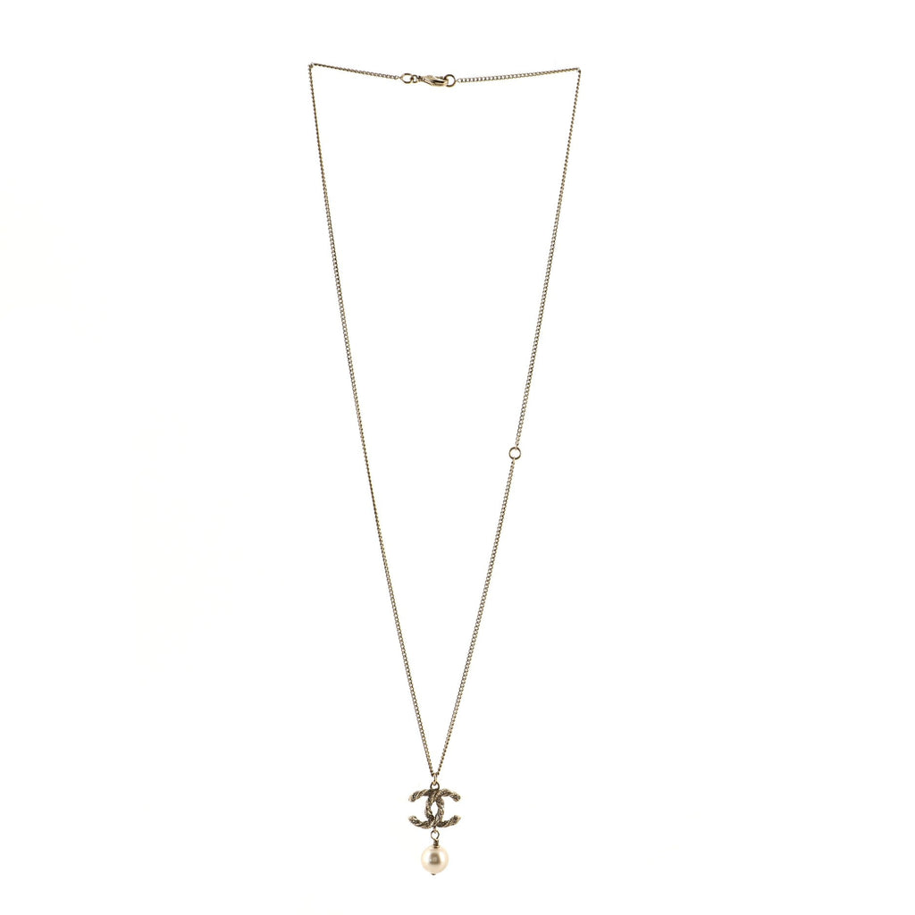 CC Pearl Drop Necklace Crystal Embellished Metal