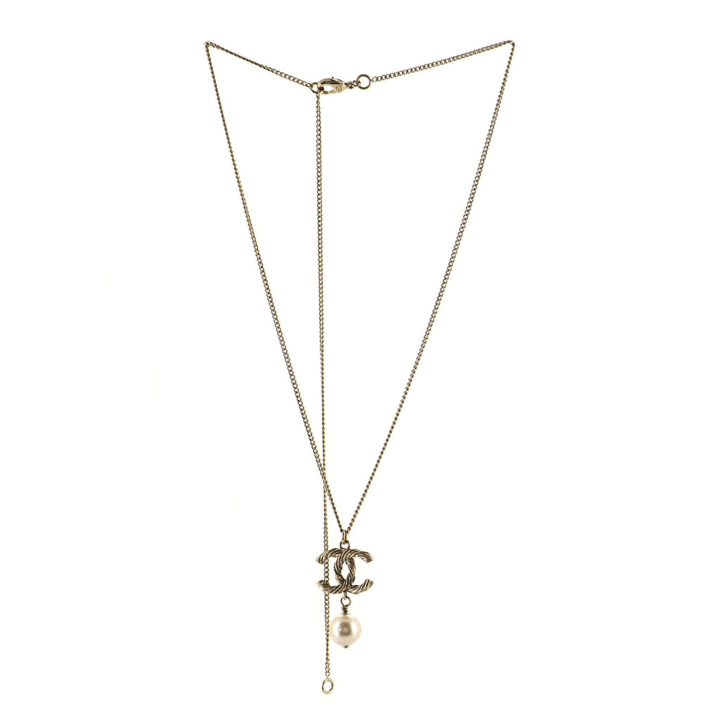 CC Pearl Drop Necklace Crystal Embellished Metal