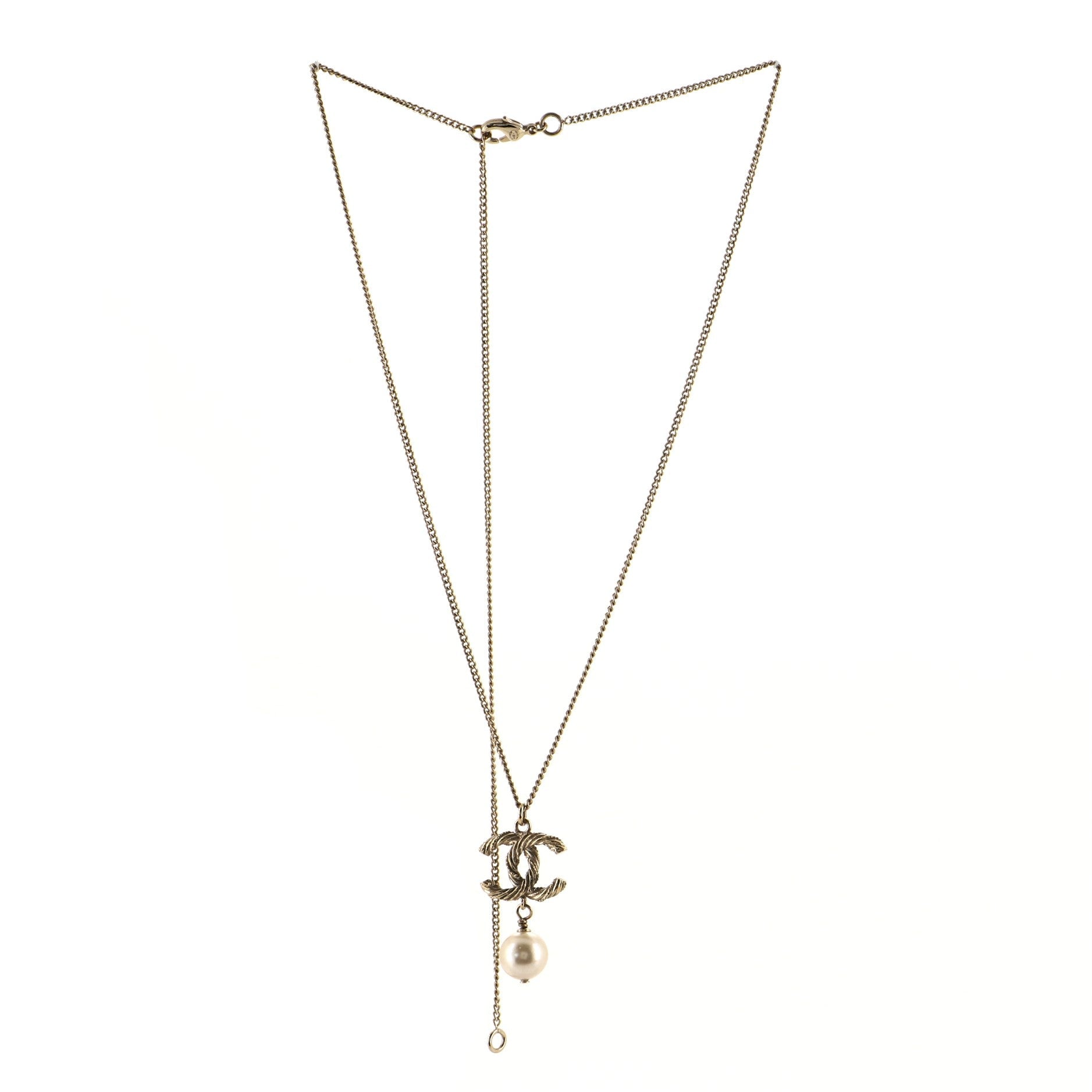 CC Pearl Drop Necklace Crystal Embellished Metal