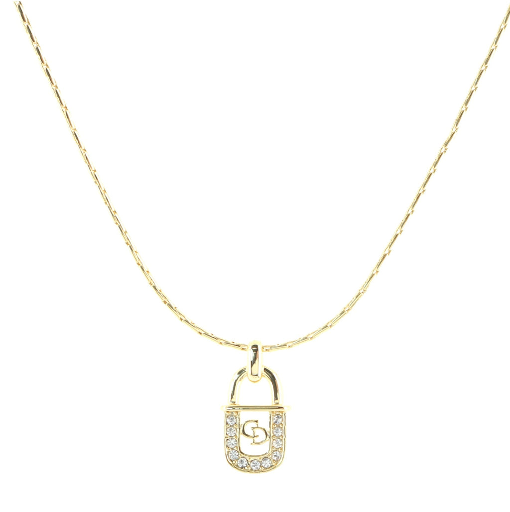 CD Lock Pendant Necklace Metal and Crystals