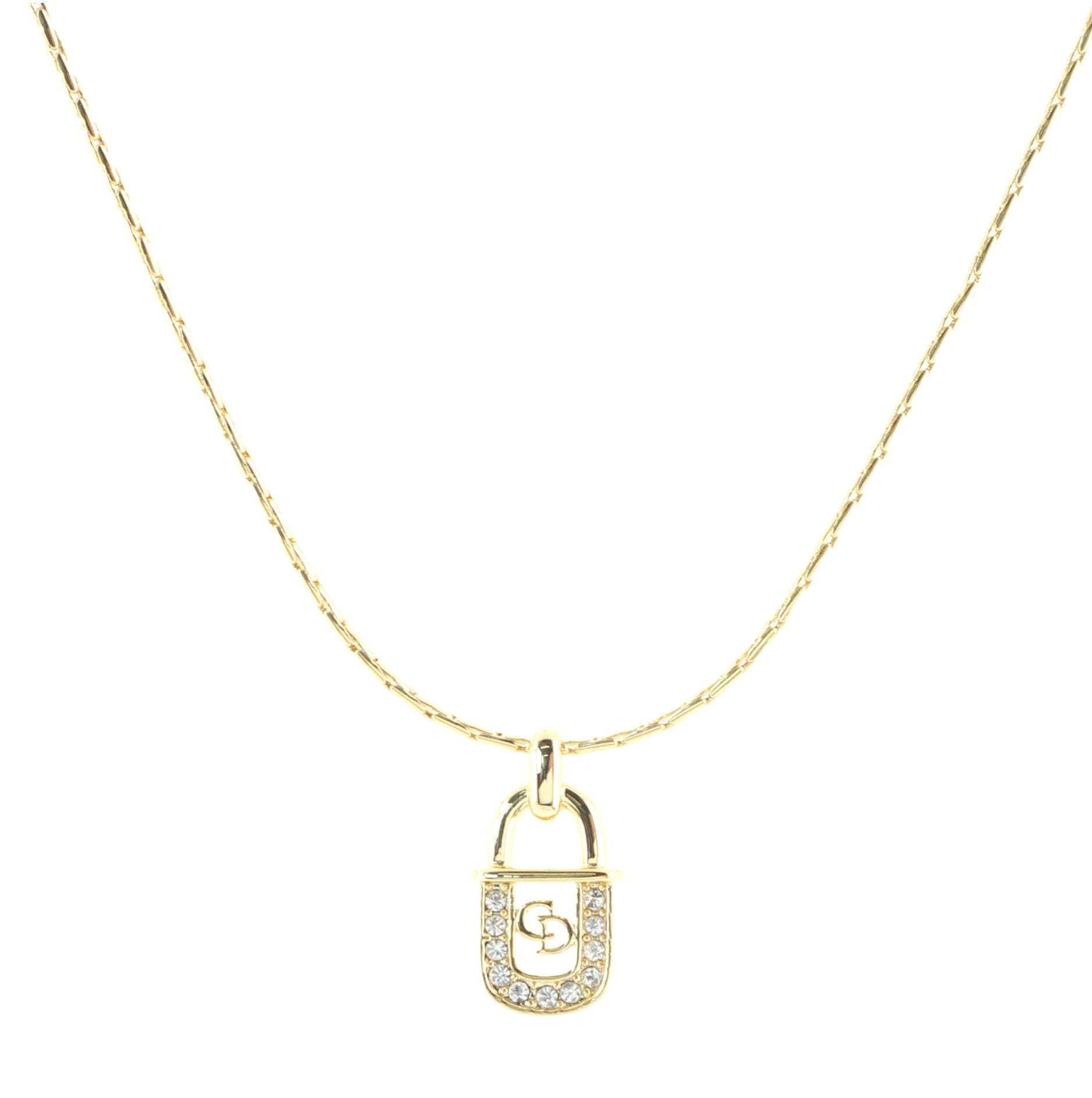 CD Lock Pendant Necklace Metal and Crystals