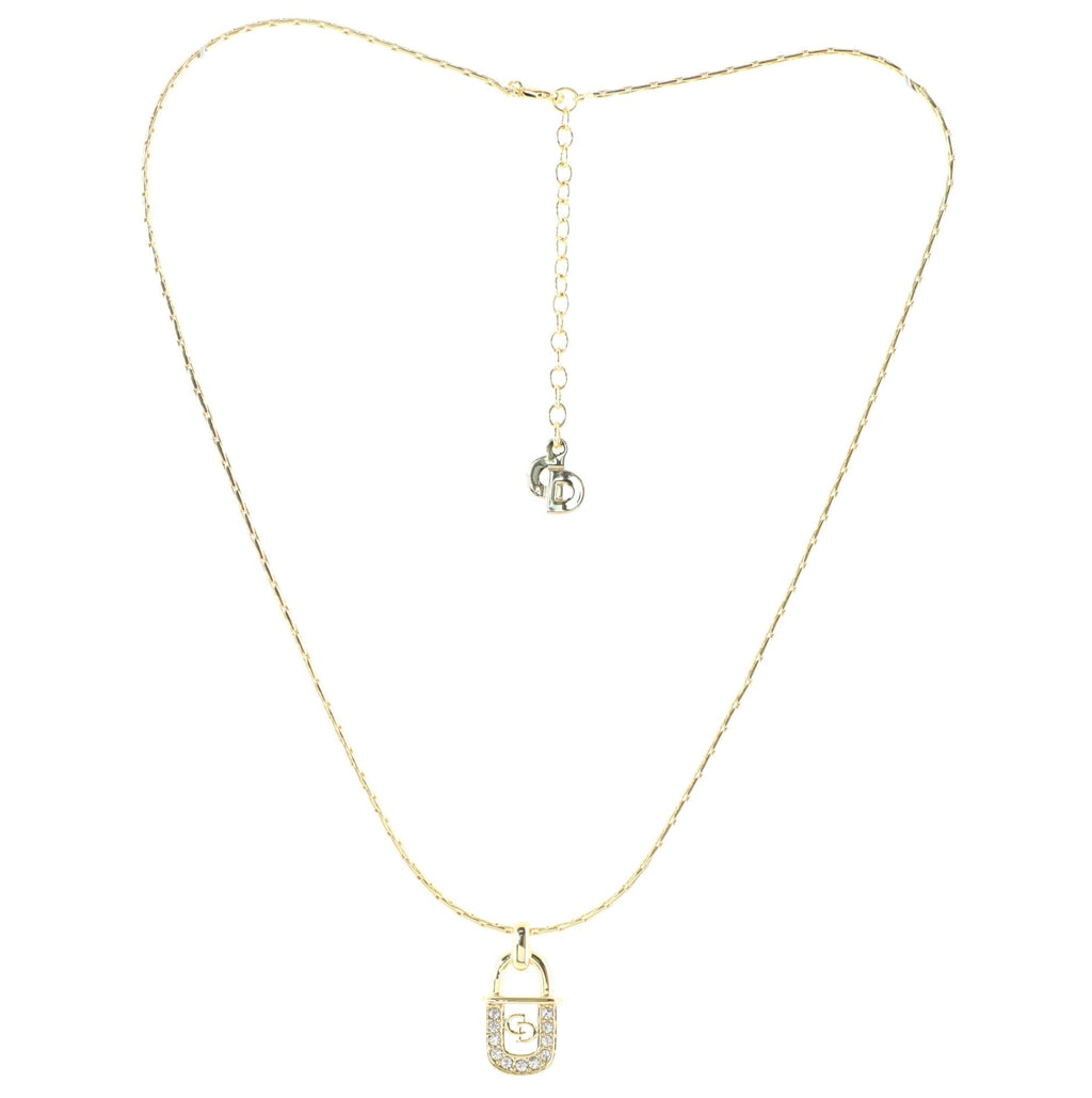 CD Lock Pendant Necklace Metal and Crystals