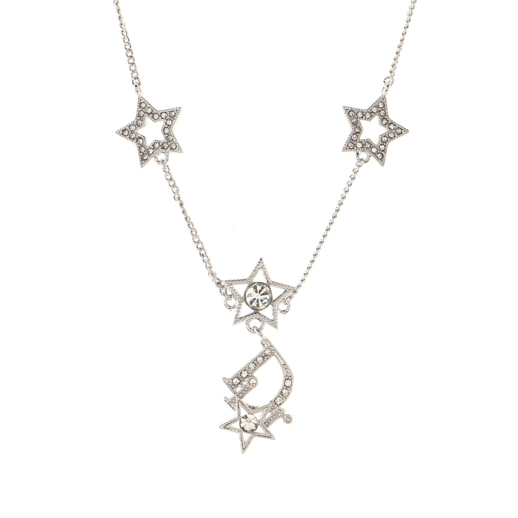 Star Logo Pendant Necklace Metal and Crystals