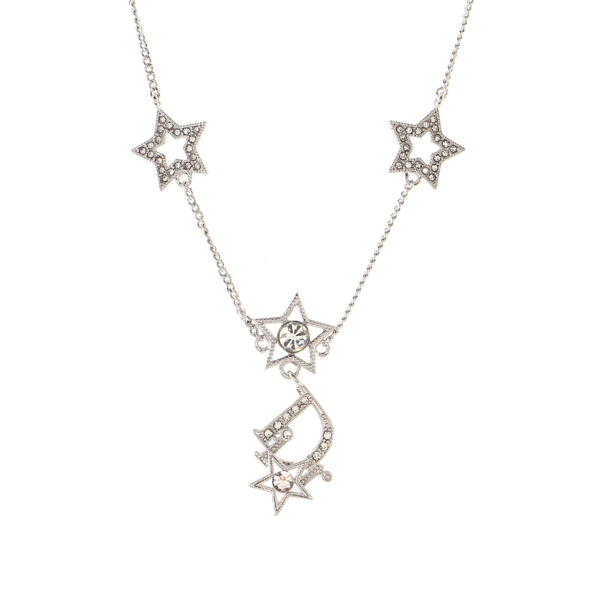 Star Logo Pendant Necklace Metal and Crystals